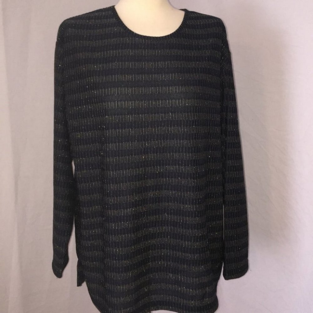 Blast long sleeve Top Blouse Sparkle Navy Gold Striped New with tag